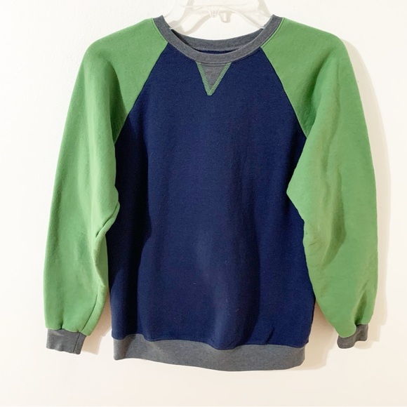 Fruit of the Loom Long Sleeve Sweatshirt Raglan Sleeves 3 Toned Crewneck 💙💚🩶 - Picture 1 of 7